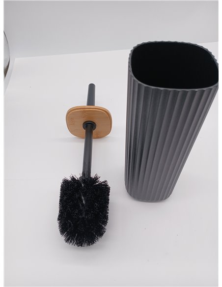 WENKO Set para inodoro Rotello, escobillero cerrado de plástico de calidad óptima con tapa de bambú y estructura acanalada, Ø 10