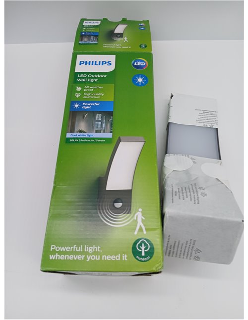 Philips Splay Aplique de Pared Exterior LED, 12 W, 1600 lm, Luz Blanca Fría de 4000 K, Resistente a Intemperie IP44, Sensor de M