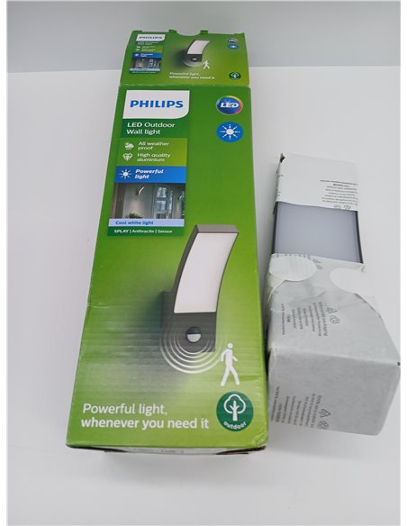 Philips Splay Aplique de Pared Exterior LED, 12 W, 1600 lm, Luz Blanca Fría de 4000 K, Resistente a Intemperie IP44, Sensor de M