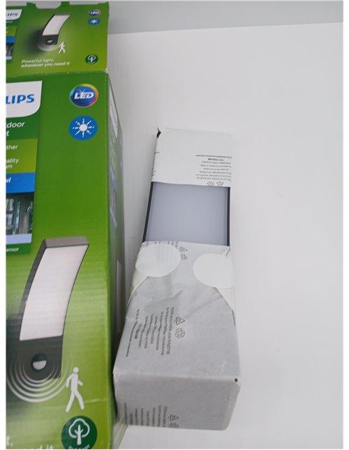 Philips Splay Aplique de Pared Exterior LED, 12 W, 1600 lm, Luz Blanca Fría de 4000 K, Resistente a Intemperie IP44, Sensor de M