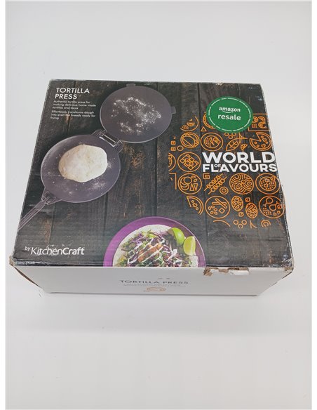 KitchenCraft - World of Flavours - Prensa de Tortillas Mexicanas en Caja de Regalo, Aluminio, Color Plateado, 20 x 20 x 9 cm