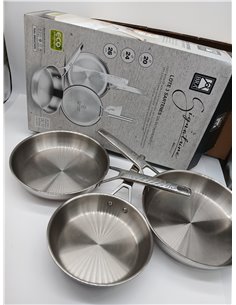 BRA Signature | Set 3 Sartenes 20-24-26, Acero Inox 18/10 Profesional Sin Antiadherente, Triple Fondo Difusor Apto Todo Tipo De  2