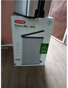 Curver - Cubo de Basura Slim con Pedal 40 L, 42 x 25 x 61 cm, Acabado Color Acero, Tapa con Cierre amortiguado y aro para Bolsa 2