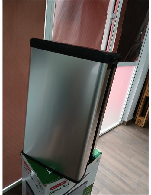 Curver - Cubo de Basura Slim con Pedal 40 L, 42 x 25 x 61 cm, Acabado Color Acero, Tapa con Cierre amortiguado y aro para Bolsa
