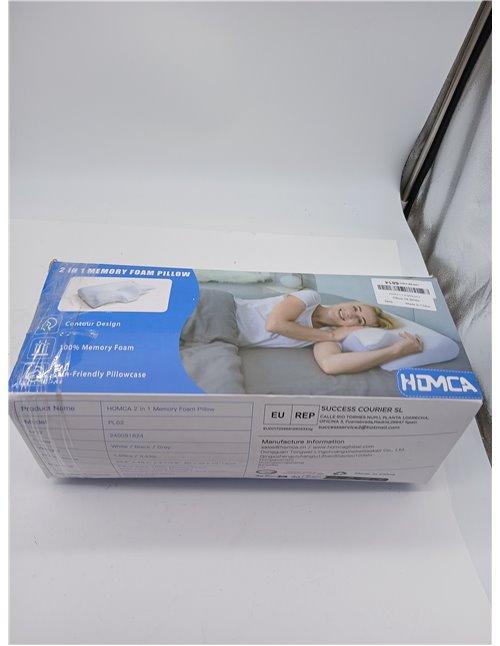 HOMCA 2-in-1 Memory Foam Neck Pillow, White, 60 x 40 x 12/14 cm | Ergonomic Pillow, Head/Neck/Shoulder Support, Relaxation and S