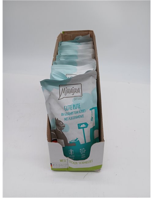 MjAMjAM - comida húmeda premium para gatos - Quetschie - buen pavo con calabaza al vapor, pack de 12 (12 x 125 g), sin cereales 