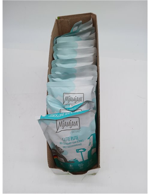 MjAMjAM - comida húmeda premium para gatos - Quetschie - buen pavo con calabaza al vapor, pack de 12 (12 x 125 g), sin cereales 