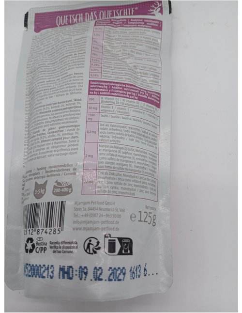 MjAMjAM - Comida húmeda premium para gatos - Quetschie - juego culinario con arándanos frescos, pack de 12 (12x125g), sin cereal