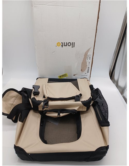 lionto Dog Carrier Carrier Bag for Dogs Folding Carrier Autobox Bag for Small Animals (S) 50 x 34 x 36 cm Beige