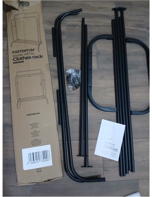 PORTENTUM Perchero burro ropa resistente de acero – hasta 35 kg – Organizador con doble barra y zapatero – Percheros de pie con 