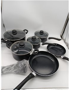 Batería de Cocina - 11Piezas Juego de Ollas y Sartenes Aluminio Antiadherente, Sartene de 20cm y 28cm, Wok de 24cm, Cacerola de  2