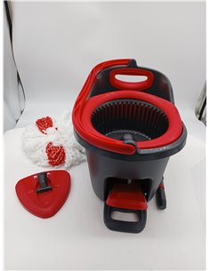 Vileda Turbo Mop Set with Bucket and Pedal, Telescopic Pole 85-123 cm, Rotating Draining, 2 in 1 Microfibre Refill, Grey and Red 2