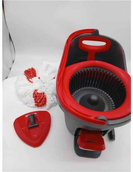 Vileda Turbo Mop Set with Bucket and Pedal, Telescopic Pole 85-123 cm, Rotating Draining, 2 in 1 Microfibre Refill, Grey and Red