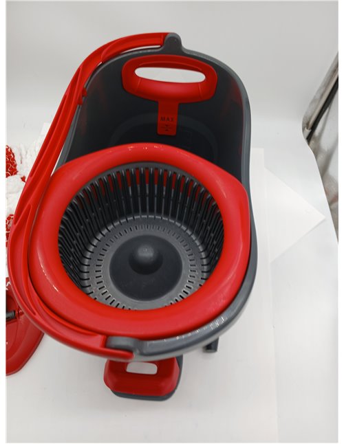 Vileda Turbo Mop Set with Bucket and Pedal, Telescopic Pole 85-123 cm, Rotating Draining, 2 in 1 Microfibre Refill, Grey and Red