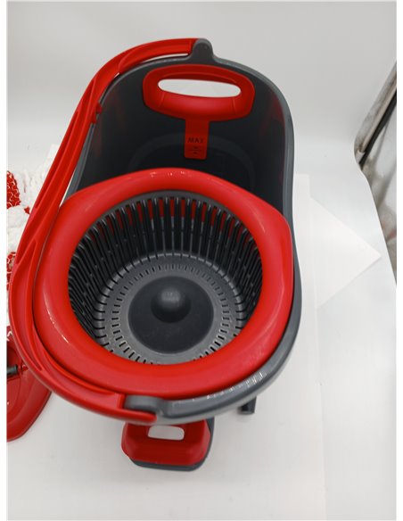 Vileda Turbo Mop Set with Bucket and Pedal, Telescopic Pole 85-123 cm, Rotating Draining, 2 in 1 Microfibre Refill, Grey and Red