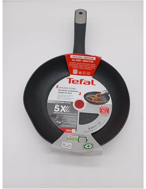 Tefal Explore Stone - Sartén de 24 cm, Mango fijo, Revestimiento Antiadherente, Apto inducción, Thermo-Signal