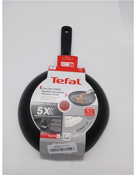 Tefal Explore Stone - Sartén de 24 cm, Mango fijo, Revestimiento Antiadherente, Apto inducción, Thermo-Signal