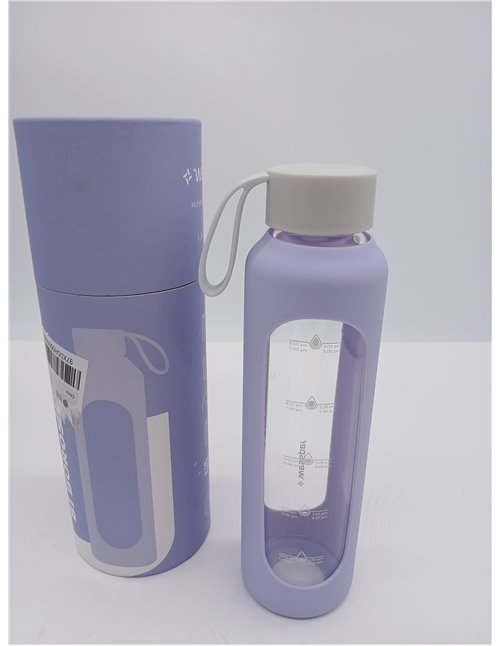 Wessper Botella de Agua Cristal, Botella 500 ml Motivadora con Escala de Hidratación, Botellas de Vidrio Borosilicato con Funda 