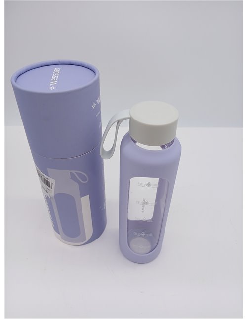 Wessper Botella de Agua Cristal, Botella 500 ml Motivadora con Escala de Hidratación, Botellas de Vidrio Borosilicato con Funda 
