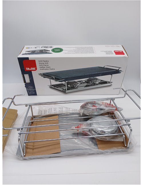IBILI 755000 Grill Stone, Stainless Steel, Includes Stone with Stand, Tray and 2 Lamps, Silver, 37 x 18 cm