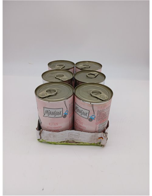 MjAMjAM - comida húmeda para gatos de primera calidad - jugoso pollo para gatitos con aceite de salmón, paquete de 6 (6 x 400 g)