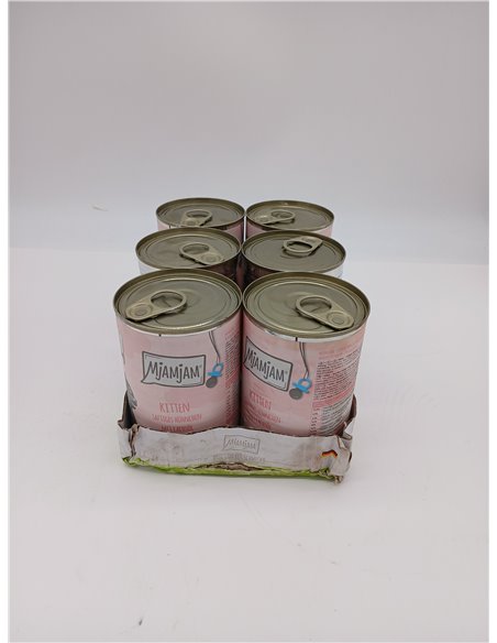MjAMjAM - comida húmeda para gatos de primera calidad - jugoso pollo para gatitos con aceite de salmón, paquete de 6 (6 x 400 g)