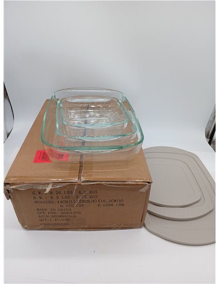 Amazon Basics Fuentes de Cristal para Hornear con Tapas sin BPA, Juego de 6 Piezas, Vidrio de Borosilicato, Aptas para Lavavajil