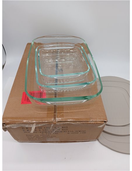 Amazon Basics Fuentes de Cristal para Hornear con Tapas sin BPA, Juego de 6 Piezas, Vidrio de Borosilicato, Aptas para Lavavajil