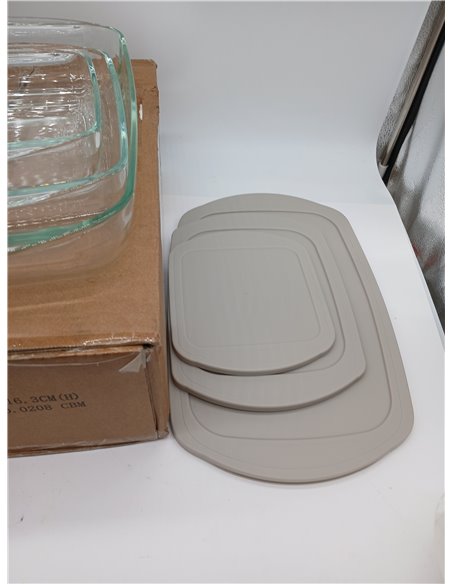 Amazon Basics Fuentes de Cristal para Hornear con Tapas sin BPA, Juego de 6 Piezas, Vidrio de Borosilicato, Aptas para Lavavajil