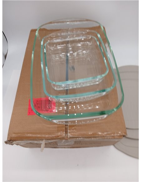 Amazon Basics Fuentes de Cristal para Hornear con Tapas sin BPA, Juego de 6 Piezas, Vidrio de Borosilicato, Aptas para Lavavajil