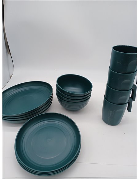 Kyraton Plastic Vajilla Set de 16 piezas, irrompible y reutilizable Platos ligeros Tazas Tazas Cuencos Platos Fácil de llevar y 