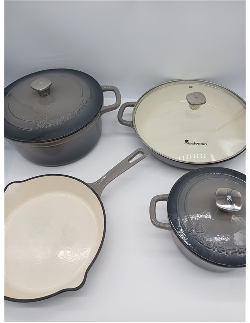 MasterPRO Unique|Batería de Cocina de 7 Piezas|Juego de Cocina 3 Cacerolas de 19, 27 y 30,5 cm con Tapas y 1 Sartén de 24,5cm|Hi