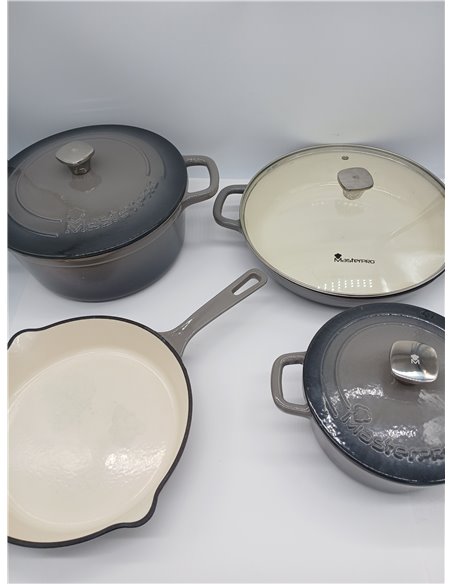 MasterPRO Unique|Batería de Cocina de 7 Piezas|Juego de Cocina 3 Cacerolas de 19, 27 y 30,5 cm con Tapas y 1 Sartén de 24,5cm|Hi