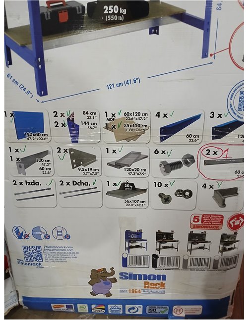 Simon Rack Banco de Trabajo Taller, Capacidad Carga 600 kg, 1445x1210x610 mm, Mesa de Trabajo, 1 Cajón, Antracita/Madera - BT3