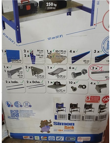 Simon Rack Banco de Trabajo Taller, Capacidad Carga 600 kg, 1445x1210x610 mm, Mesa de Trabajo, 1 Cajón, Antracita/Madera - BT3