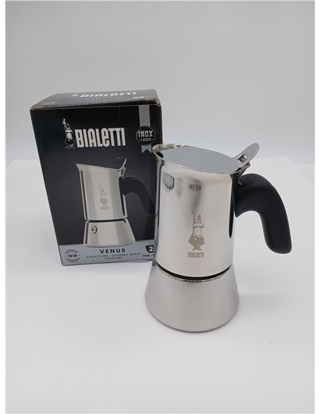 Bialetti Cafetera Venus, Mango Anti-escaldaduras, No Apta para Inducción, 2 Tazas (85ml), Acero Inoxidable