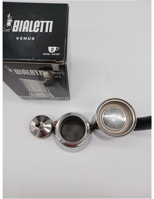 Bialetti Cafetera Venus, Mango Anti-escaldaduras, No Apta para Inducción, 2 Tazas (85ml), Acero Inoxidable