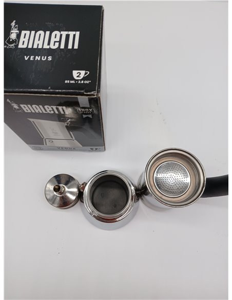 Bialetti Cafetera Venus, Mango Anti-escaldaduras, No Apta para Inducción, 2 Tazas (85ml), Acero Inoxidable