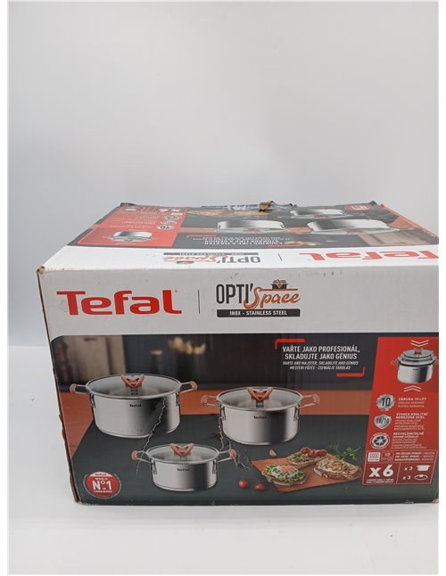 Tefal Optispace - Juego de 2 Ollas 18/20cm + 2 Tapas, Apto inducción, Thermo-Fusion, marcas medición, apto lavavajillas y ho