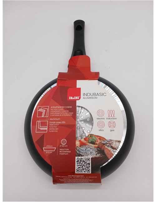IBILI 405018 Aluminium Indubasic Frying Pan, Black, 18 cm