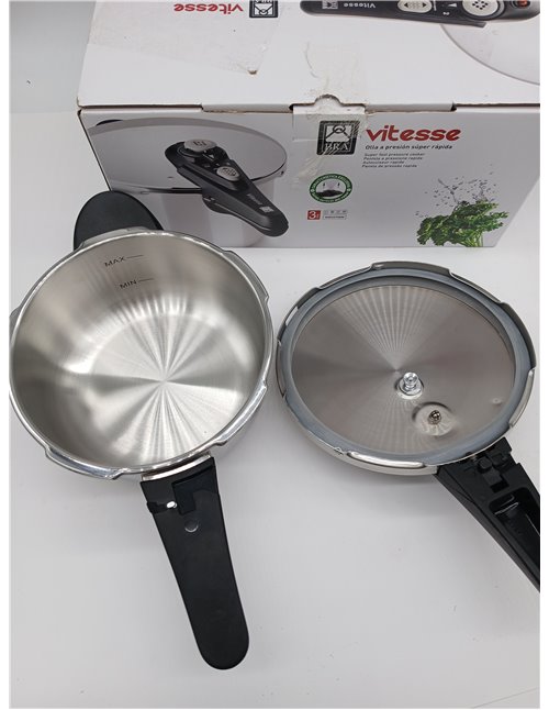 BRA Vitesse | Olla Express de 3 Litros, Fabricada en Acero Inoxidable 18/10, Con 2 Programas de Cocción y Sistema de Bloqueo de 