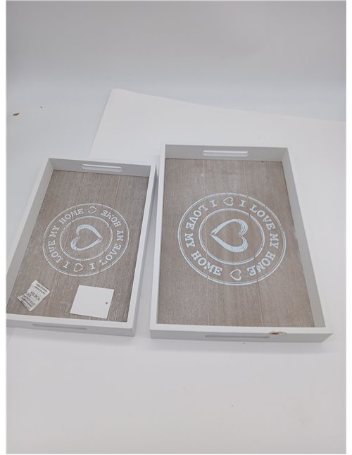 Out of the blue Set de 2 Bandejas de Madera Gris 144194 30 x 20 cm