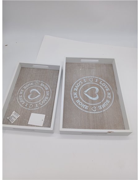 Out of the blue Set de 2 Bandejas de Madera Gris 144194 30 x 20 cm