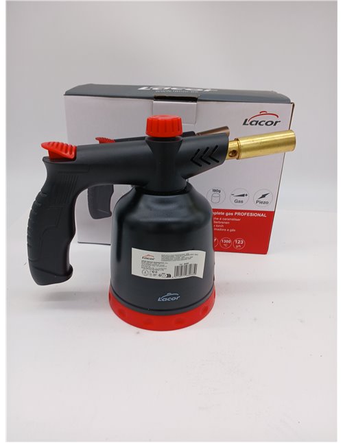 LACOR 68968 Soplete de Cocina, Antorcha Gas Profesional, Encendido Piezoeléctrico, Llama Regulable, Recargable con Cartuchos, Si