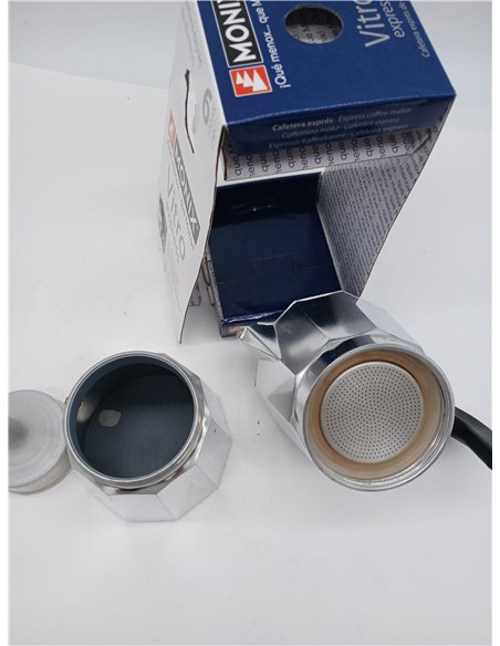 Monix Vitro Express | Cafetera de aluminio 6 tazas, apta para todo tipo de cocinas excepto inducción