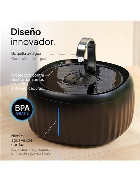 Pretty Paw Fuente de Agua para Gatos 3L con Indicador LED Silenciosa Negro