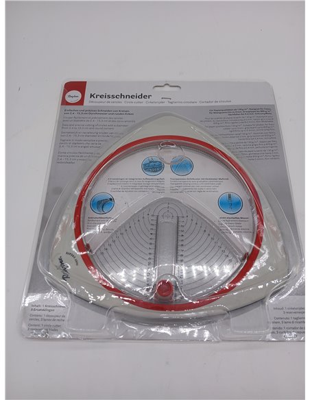 Rayher Cortador circular con 3 cuchillas de repuesto, para cortar círculos de 2,6 a 15 cm, corta papel, fotografías, gomaespuma,