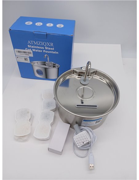 Fuente de Agua para Gatos Acero Inoxidable: Bebedero Gato Automatico Inox - 2.6L Fuente Gatos Agua Metalico con Ventana de Nivel
