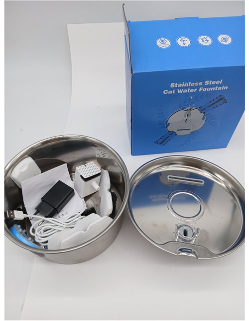 Fuente de Agua para Gatos Acero Inoxidable: Bebedero Gato Automatico Inox - 2.6L Fuente Gatos Agua Metalico con Ventana de Nivel