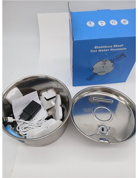 Fuente de Agua para Gatos Acero Inoxidable: Bebedero Gato Automatico Inox - 2.6L Fuente Gatos Agua Metalico con Ventana de Nivel